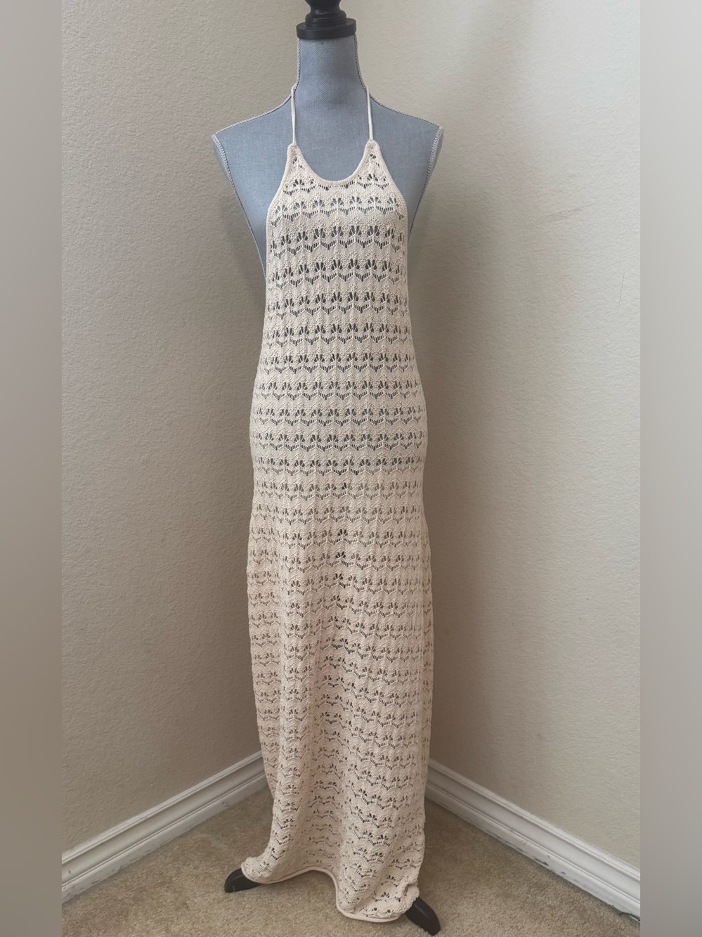 Cream Crochet Halter Cover Up